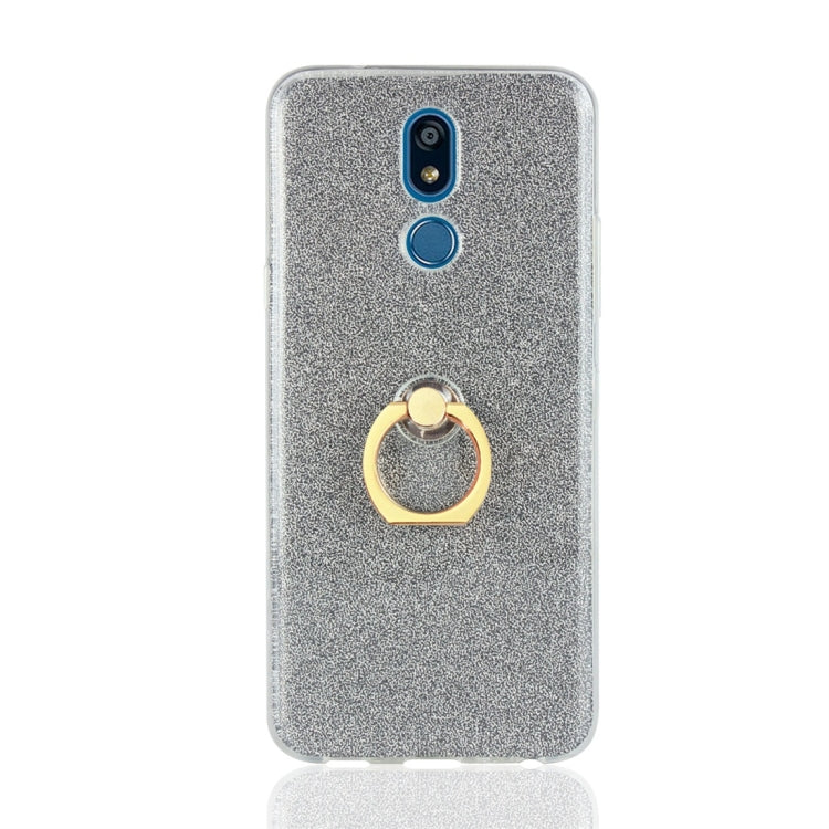 Glittery Powder Shockproof TPU Protective Case for LG K40, with 360 Degree Rotation Ring Holder