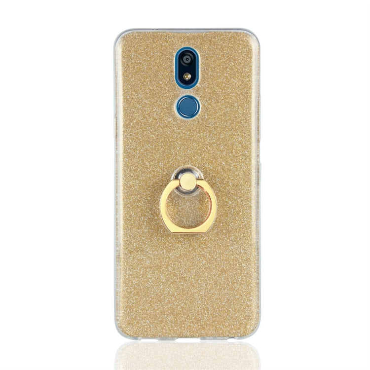 Glittery Powder Shockproof TPU Protective Case for LG K40, with 360 Degree Rotation Ring Holder