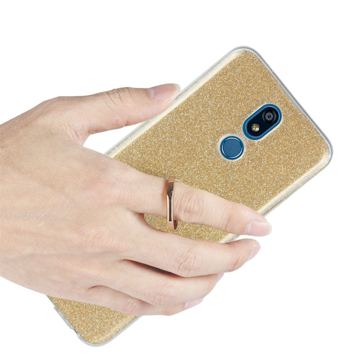 Glittery Powder Shockproof TPU Protective Case for LG K40, with 360 Degree Rotation Ring Holder