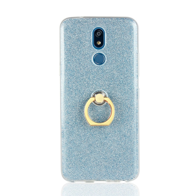 Glittery Powder Shockproof TPU Protective Case for LG K40, with 360 Degree Rotation Ring Holder