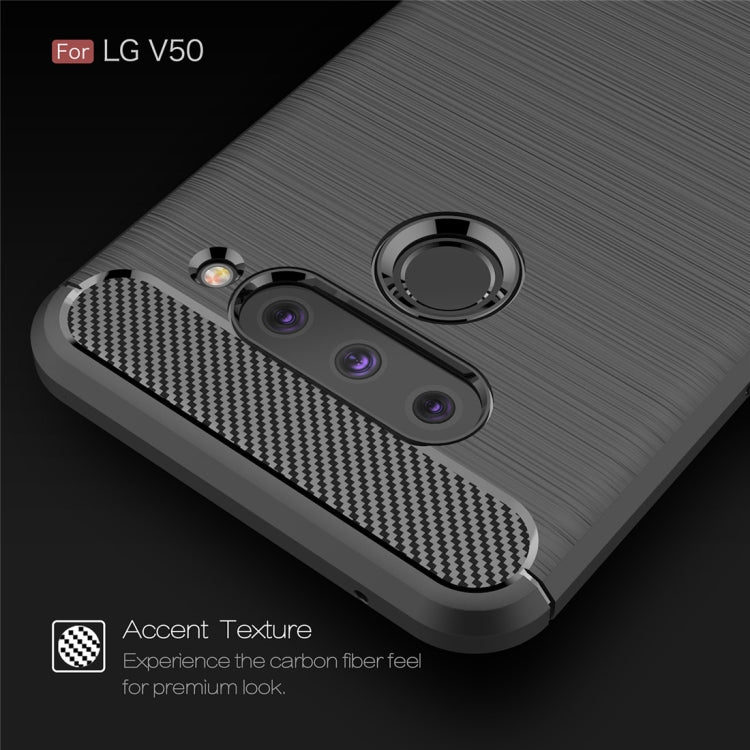Brushed Texture Carbon Fiber Shockproof TPU Case for LG V50(Navy Blue)