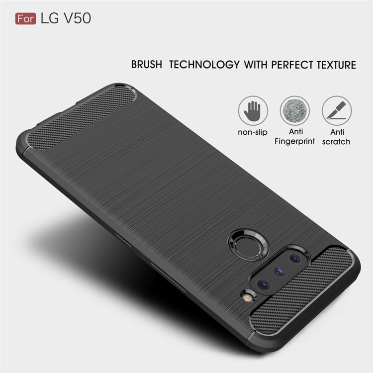 Brushed Texture Carbon Fiber Shockproof TPU Case for LG V50(Navy Blue)