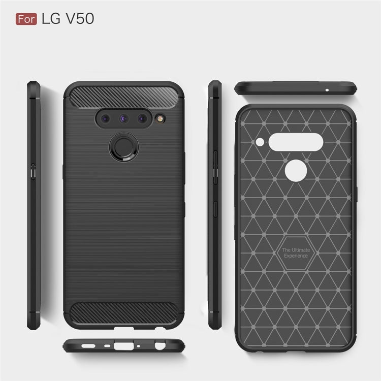 Brushed Texture Carbon Fiber Shockproof TPU Case for LG V50(Navy Blue)