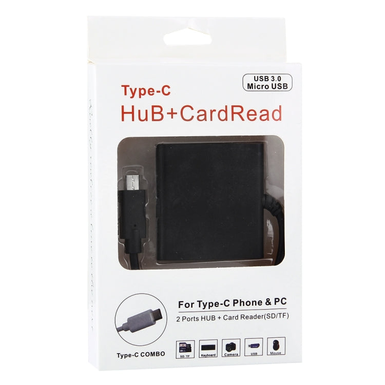 USB-C / Type-C 3.1 to 2 USB 3.0 Ports HUB + SD / TF Card Reader for MacBook Tablet PC, Google, Microsoft, Xiaomi, Letv Smartphones, Length: about 20cm