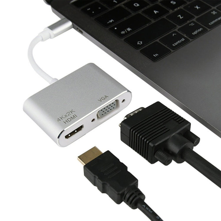 4 in 1 USB / Type-C to 4K HDMI + VGA + USB 3.0 Interface Multifunction Adapter