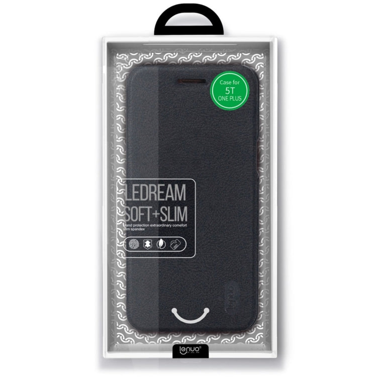 Lenuo Ledream Flip Series for OnePlus 5T PU + PC Horizontal Flip Leather Case with Card Slots