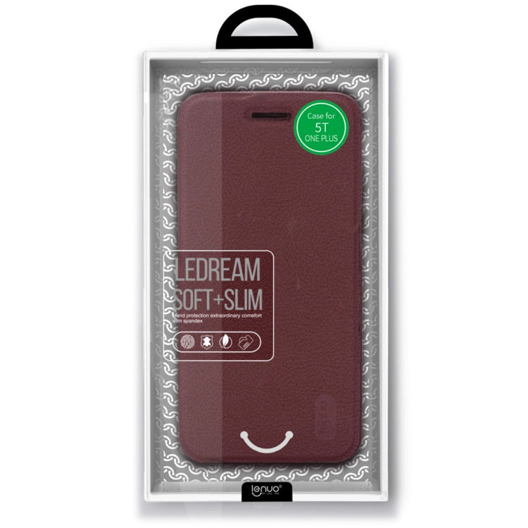 Lenuo Ledream Flip Series for OnePlus 5T PU + PC Horizontal Flip Leather Case with Card Slots