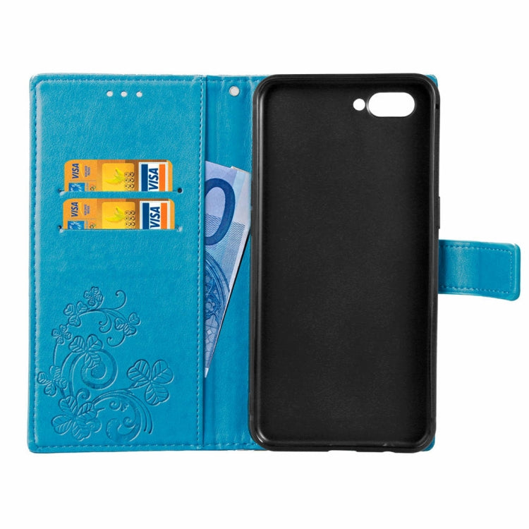Lucky Clover Pressed Flowers Pattern Leather Case for OPPO A5, with Holder & Card Slots & Wallet & Hand Strap