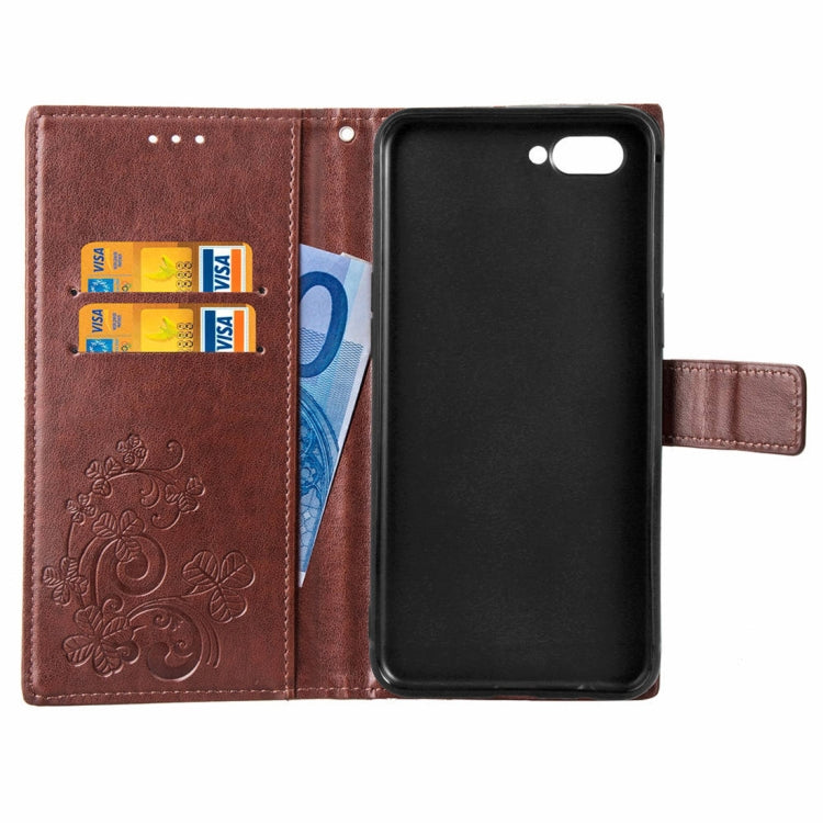 Lucky Clover Pressed Flowers Pattern Leather Case for OPPO A5, with Holder & Card Slots & Wallet & Hand Strap