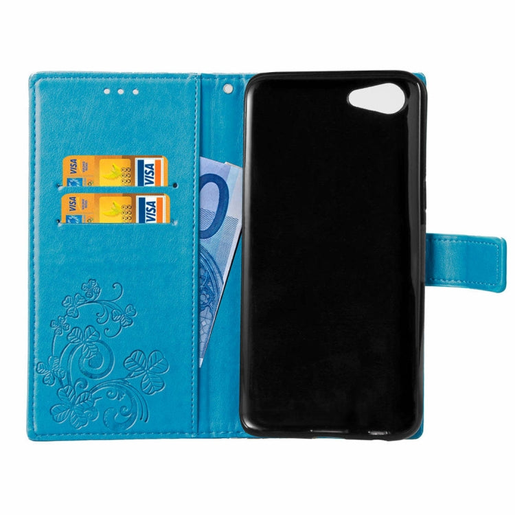 Lucky Clover Pressed Flowers Pattern Leather Case for OPPO A83, with Holder & Card Slots & Wallet & Hand Strap