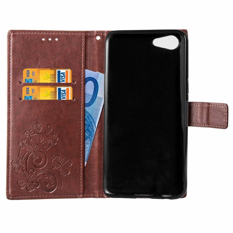 Lucky Clover Pressed Flowers Pattern Leather Case for OPPO A83, with Holder & Card Slots & Wallet & Hand Strap