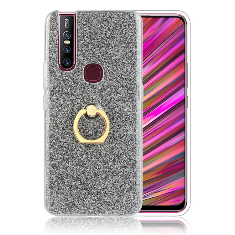 Glittery Powder Shockproof TPU Protective Case for Vivo V15, with 360 Degree Rotation Ring Holder