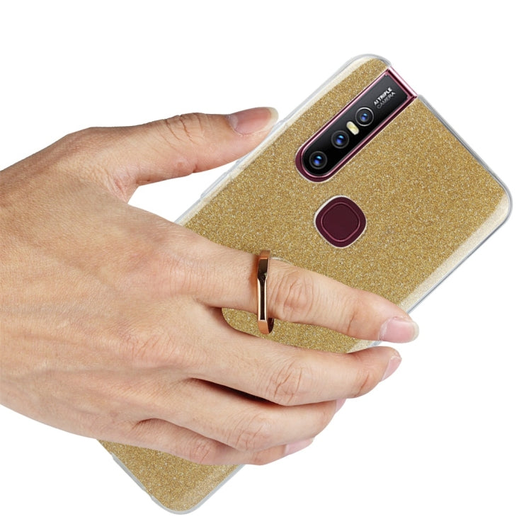 Glittery Powder Shockproof TPU Protective Case for Vivo V15, with 360 Degree Rotation Ring Holder