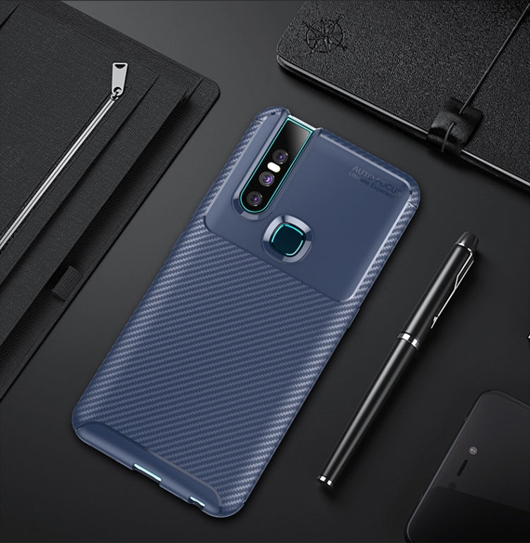 Carbon Fiber Texture Shockproof TPU Case for vivo V15(Blue)