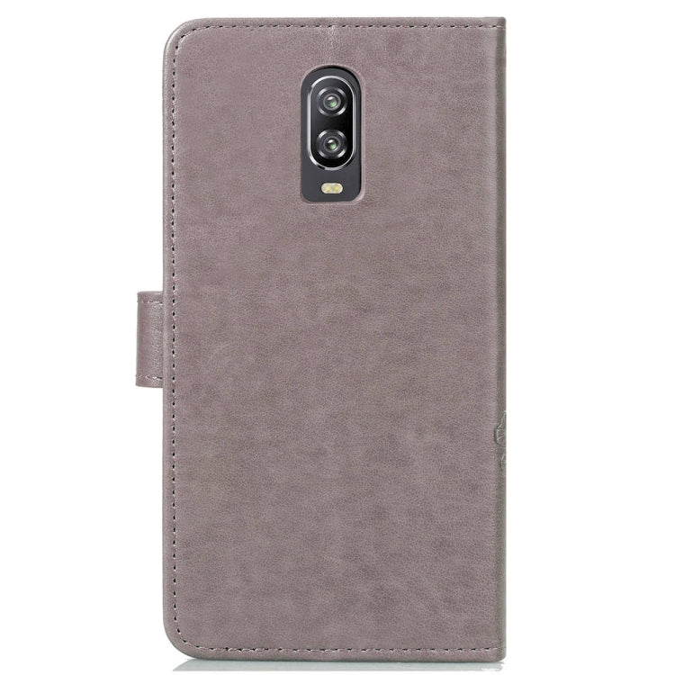 Lucky Clover Pressed Flowers Pattern Leather Case for OnePlus 6T, with Holder & Card Slots & Wallet & Hand Strap