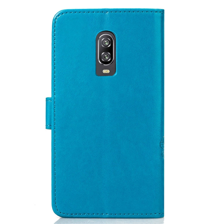 Lucky Clover Pressed Flowers Pattern Leather Case for OnePlus 6T, with Holder & Card Slots & Wallet & Hand Strap