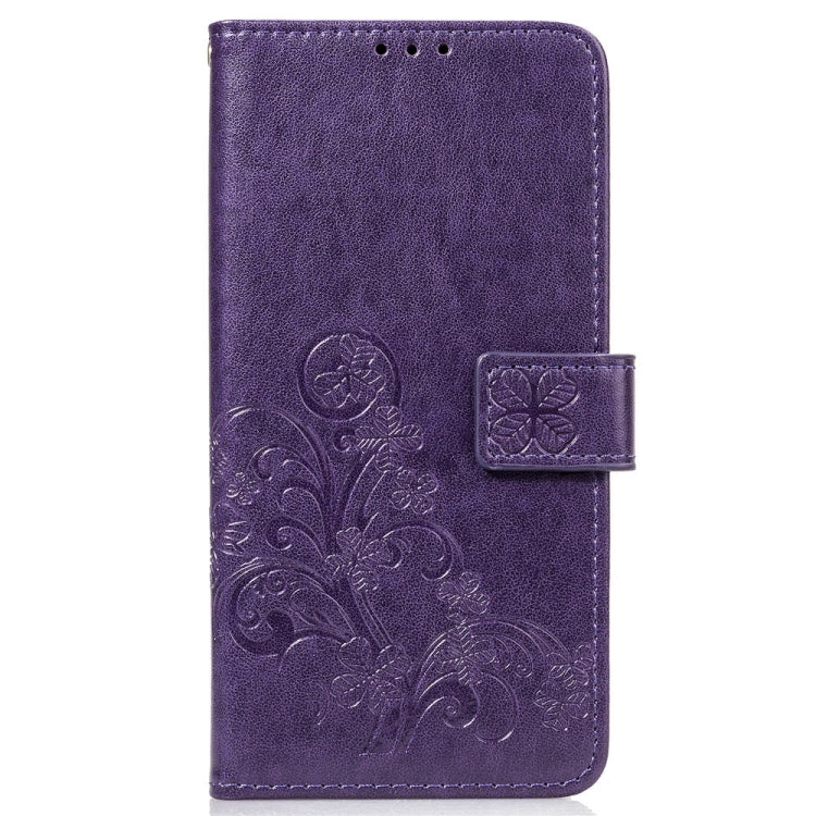 Lucky Clover Pressed Flowers Pattern Leather Case for OnePlus 6T, with Holder & Card Slots & Wallet & Hand Strap