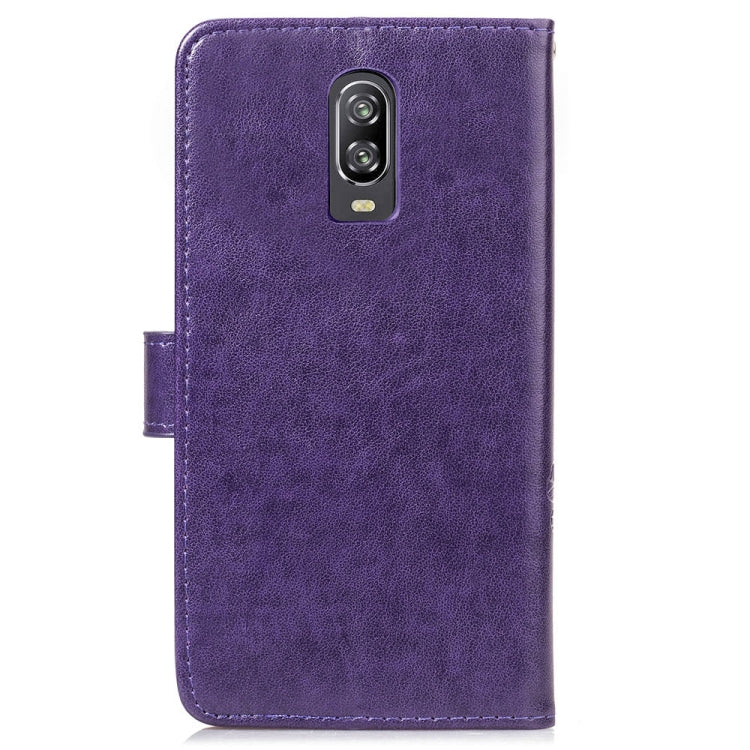 Lucky Clover Pressed Flowers Pattern Leather Case for OnePlus 6T, with Holder & Card Slots & Wallet & Hand Strap