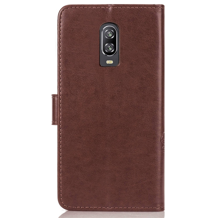 Lucky Clover Pressed Flowers Pattern Leather Case for OnePlus 6T, with Holder & Card Slots & Wallet & Hand Strap