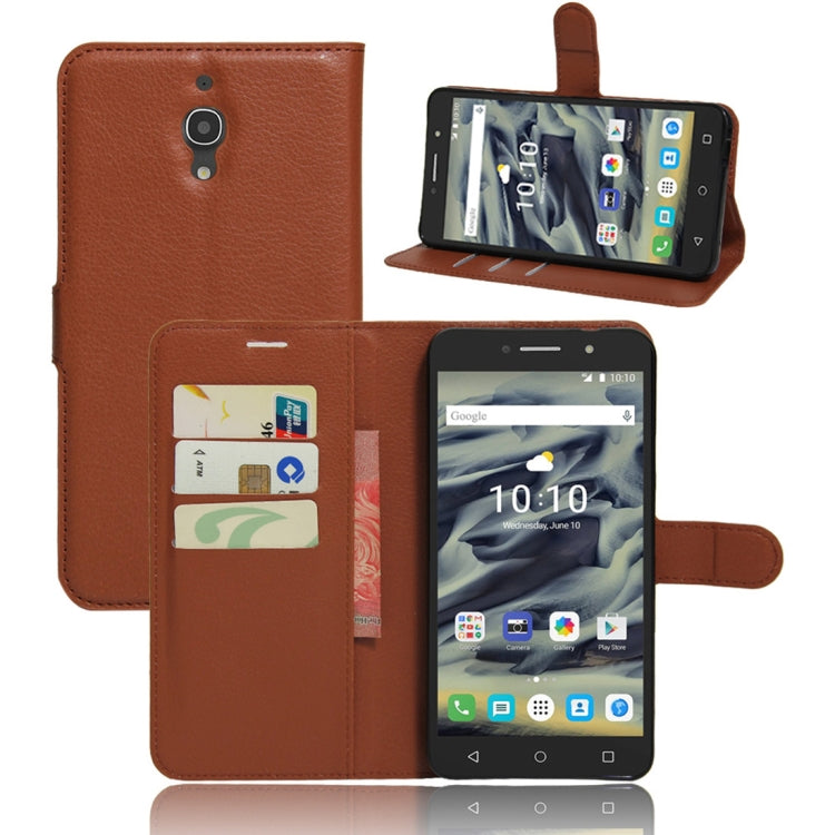 Litchi Texture Horizontal Flip Leather Case for Alcatel Pixi 4 6.0 (4G), with Wallet & Holder & Card Slots