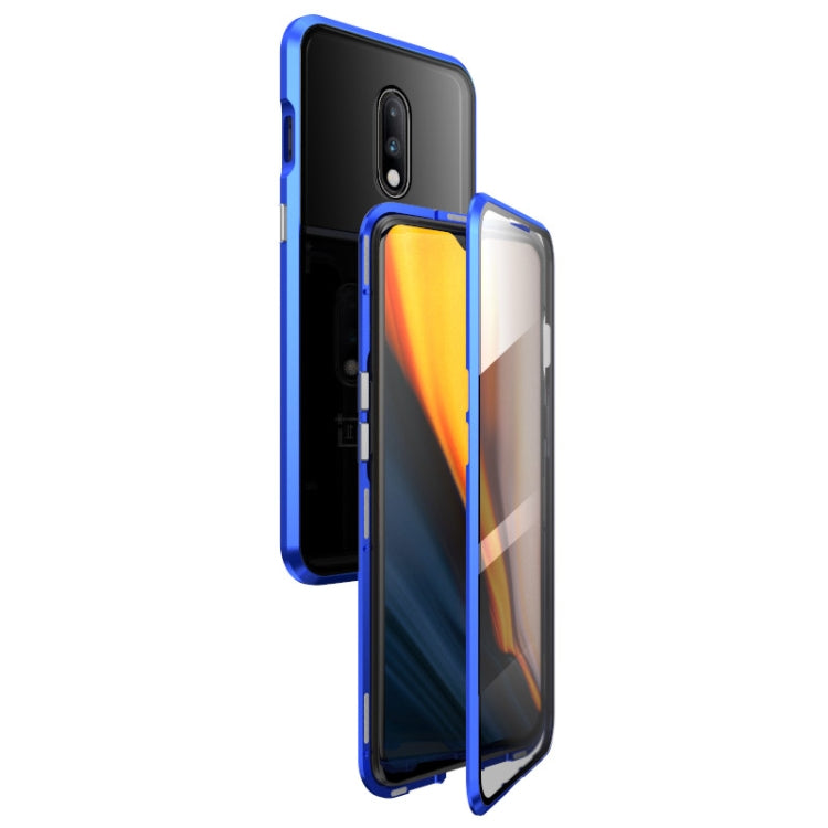 Ultra Slim Double Sides Magnetic Adsorption Angular Frame Tempered Glass Magnet Flip Case for OnePlus 7