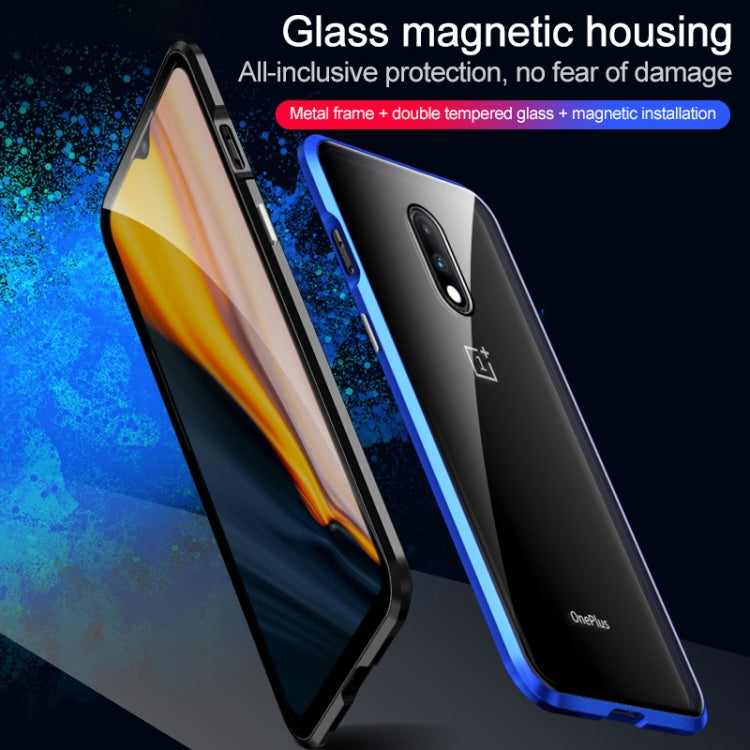 Ultra Slim Double Sides Magnetic Adsorption Angular Frame Tempered Glass Magnet Flip Case for OnePlus 7