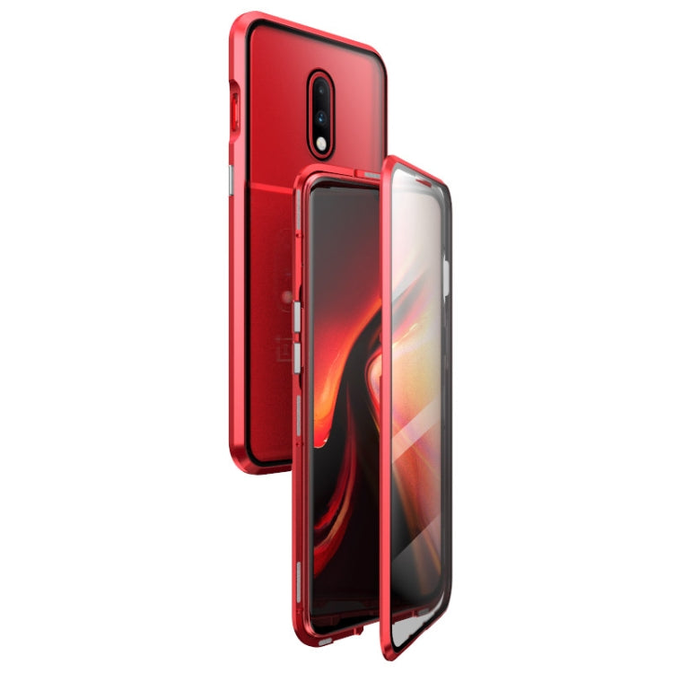 Ultra Slim Double Sides Magnetic Adsorption Angular Frame Tempered Glass Magnet Flip Case for OnePlus 7