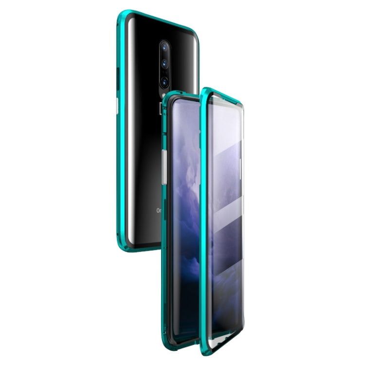 Ultra Slim Double Sides Magnetic Adsorption Angular Frame Tempered Glass Magnet Flip Case for OnePlus 7 Pro