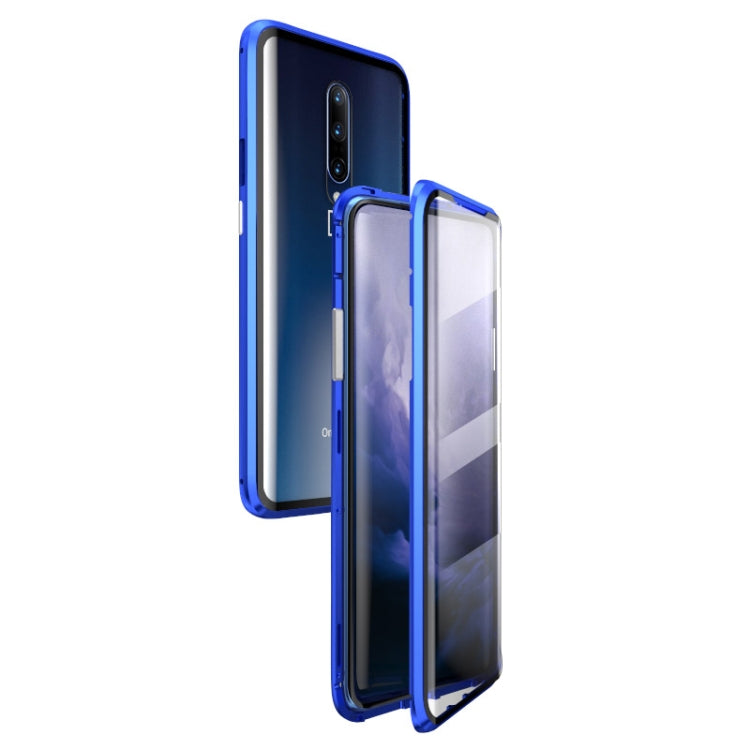 Ultra Slim Double Sides Magnetic Adsorption Angular Frame Tempered Glass Magnet Flip Case for OnePlus 7 Pro