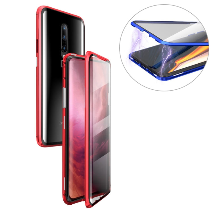 Ultra Slim Double Sides Magnetic Adsorption Angular Frame Tempered Glass Magnet Flip Case for OnePlus 7 Pro
