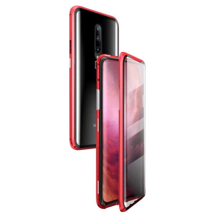 Ultra Slim Double Sides Magnetic Adsorption Angular Frame Tempered Glass Magnet Flip Case for OnePlus 7 Pro