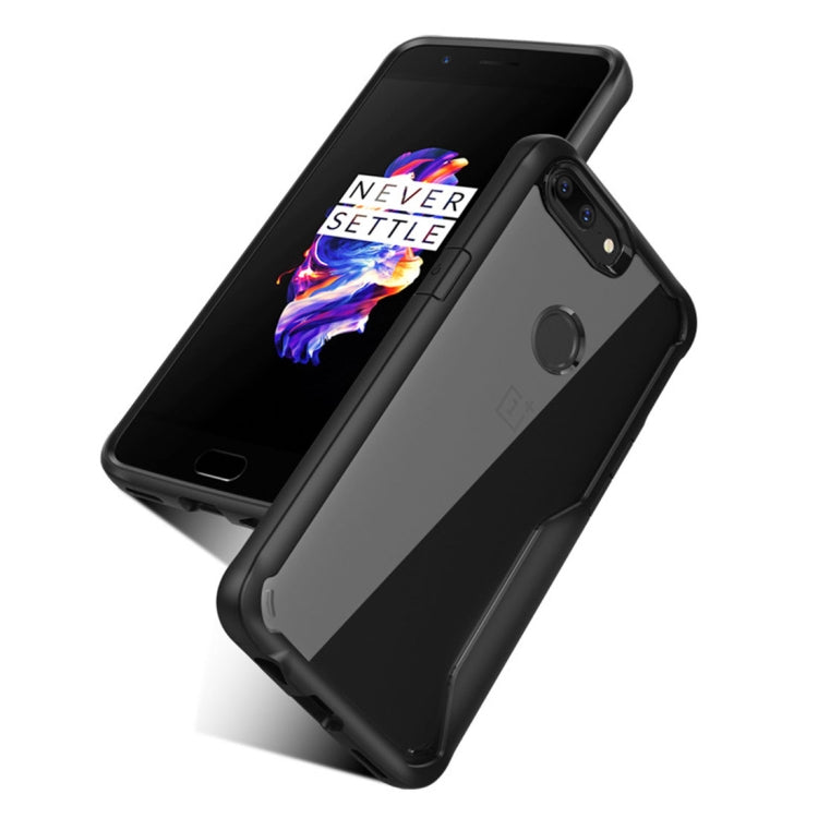 For OnePlus 5T Transparent PC + TPU Full Coverage Shockproof Protective Back Case (Black)
