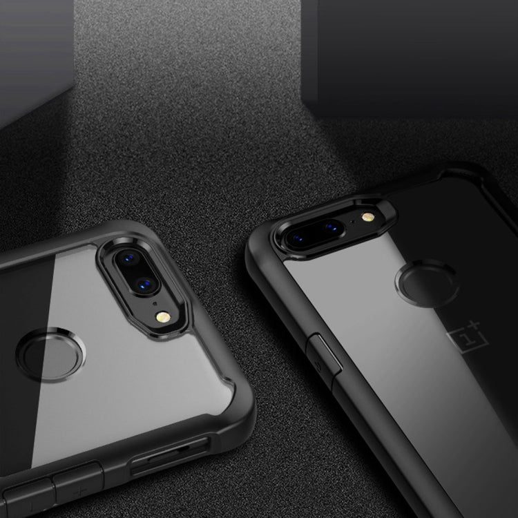 For OnePlus 5T Transparent PC + TPU Full Coverage Shockproof Protective Back Case (Black)