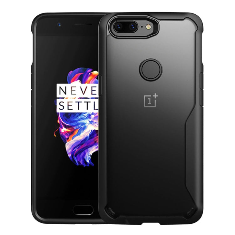 For OnePlus 5T Transparent PC + TPU Full Coverage Shockproof Protective Back Case (Black)