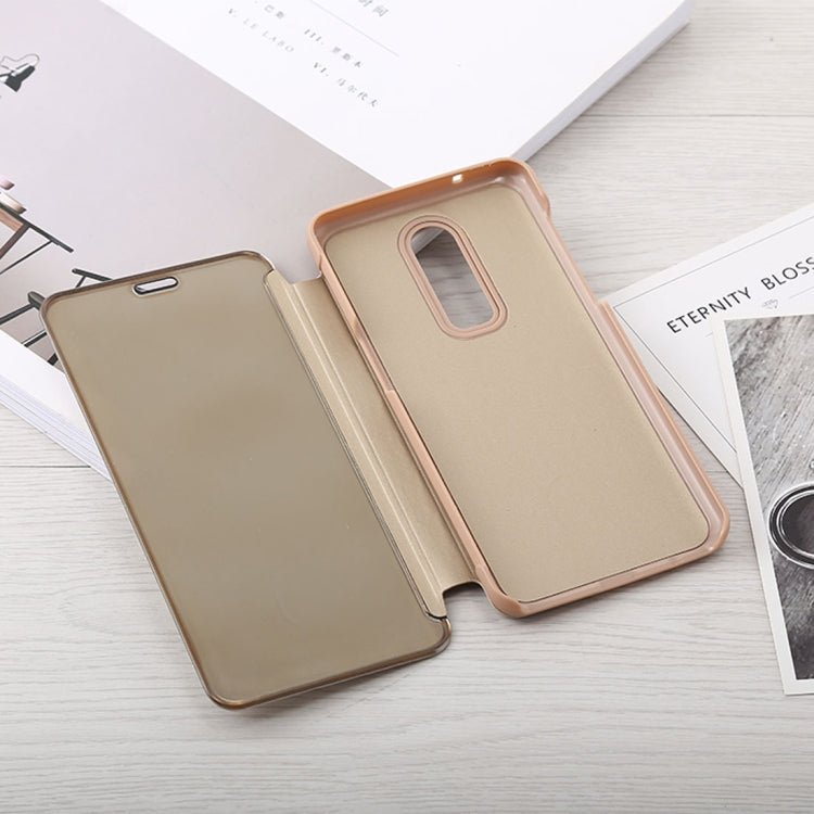 Mirror Clear View Horizontal Flip PU Leather Case for OnePlus 6, with Holder