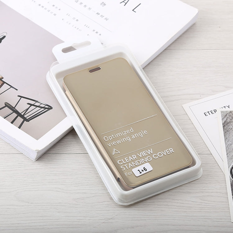 Mirror Clear View Horizontal Flip PU Leather Case for OnePlus 6, with Holder
