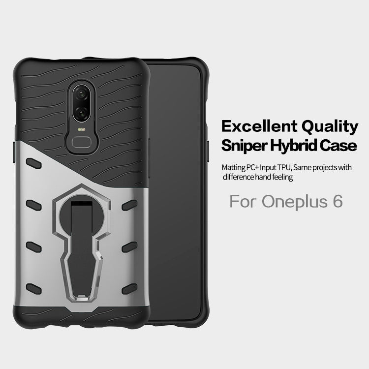 PC + TPU Dropproof Sniper Hybrid Case for OnePlus 6, with 360 Degree Rotation Holder