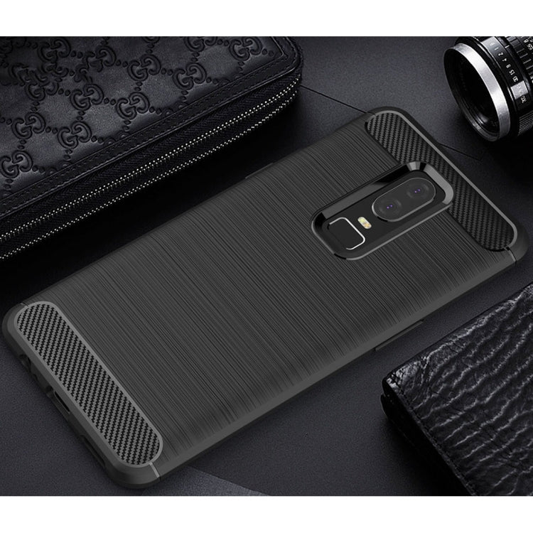 For OnePlus 6 Brushed Texture Carbon Fiber Shockproof TPU Protective Back Case