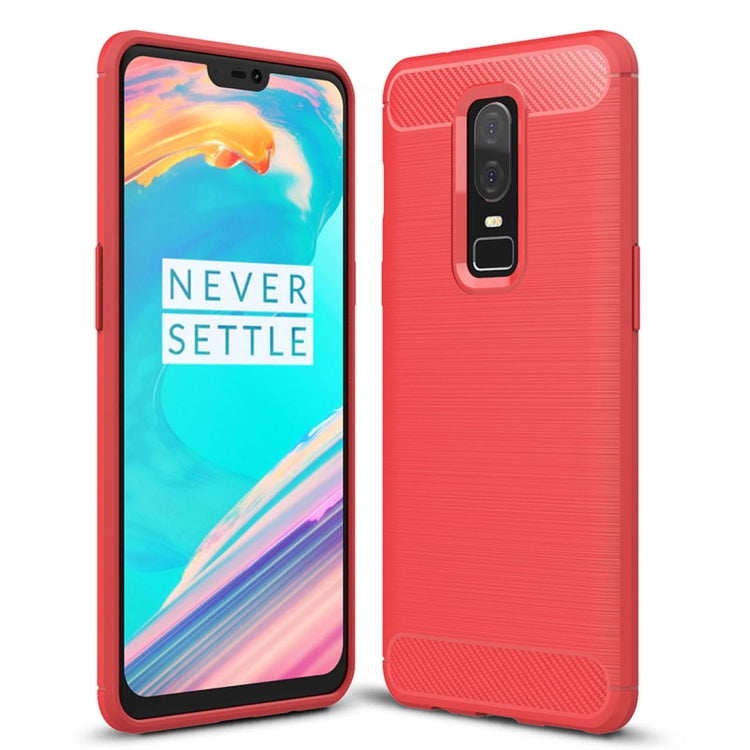 For OnePlus 6 Brushed Texture Carbon Fiber Shockproof TPU Protective Back Case
