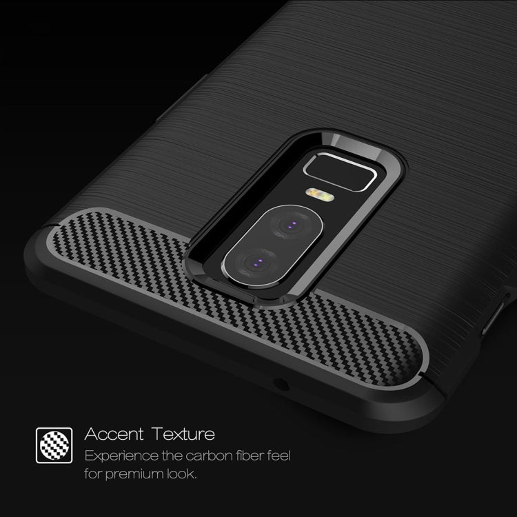 For OnePlus 6 Brushed Texture Carbon Fiber Shockproof TPU Protective Back Case