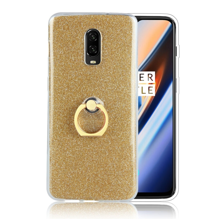 Glittery Powder Shockproof TPU Protective Case for OnePlus 6T, with 360 Degree Rotation Ring Holder