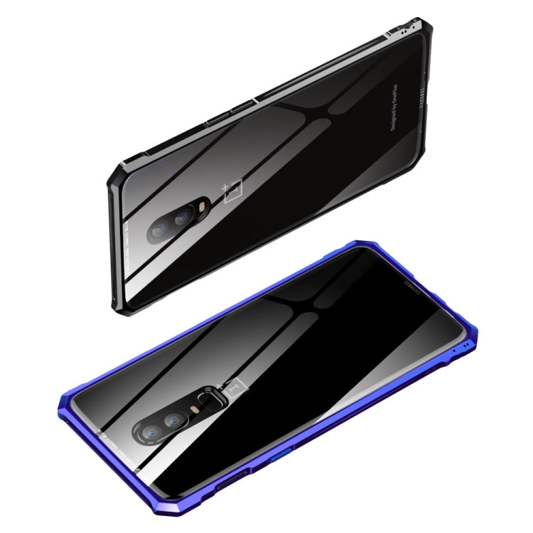 Snap-on Aluminum Frame and Tempered Glass Back Plate Case for One Plus 6T(Purple Blue)