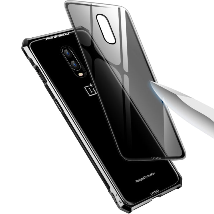 Snap-on Aluminum Frame and Tempered Glass Back Plate Case for One Plus 6T(Purple Blue)