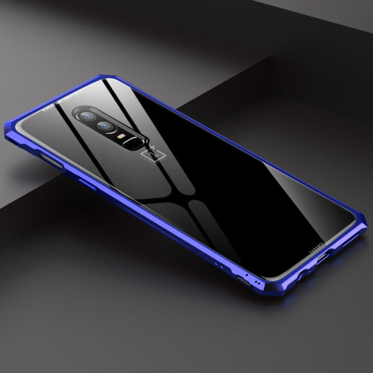 Snap-on Aluminum Frame and Tempered Glass Back Plate Case for One Plus 6(Purple Blue)