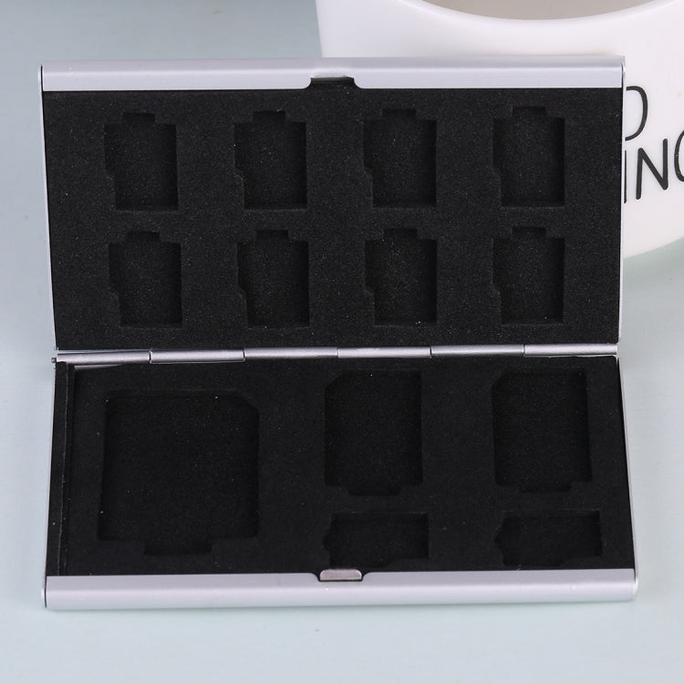 13 in 1 Memory Card Aluminum Alloy Protective Case Box for SD + 10 TF + 2 Mini SD Cards (Silver)