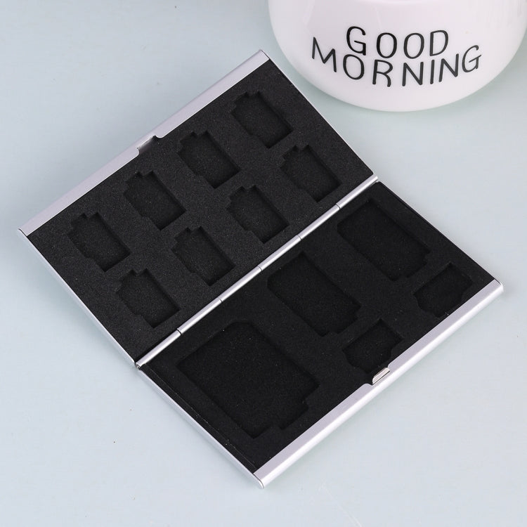 13 in 1 Memory Card Aluminum Alloy Protective Case Box for SD + 10 TF + 2 Mini SD Cards (Silver)