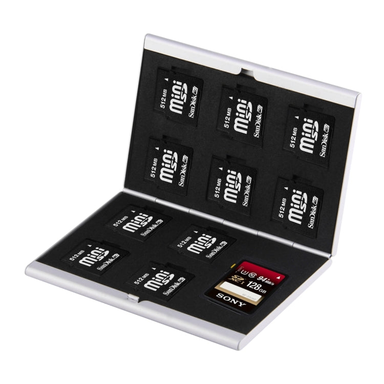 11 in 1 Memory Card Aluminum Alloy Protective Case Box for 4 SD + 10 Mini SD Cards(Silver)