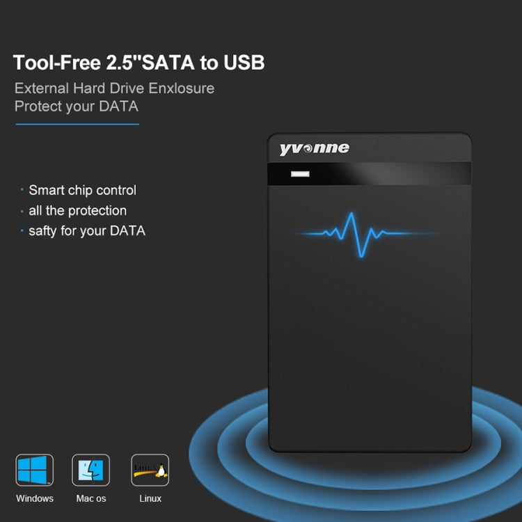 Yvonne HD213 2.5 inch USB 3.0 Mobile Hard Disk Box Mechanical SSD Solid State Enclosure (Black)