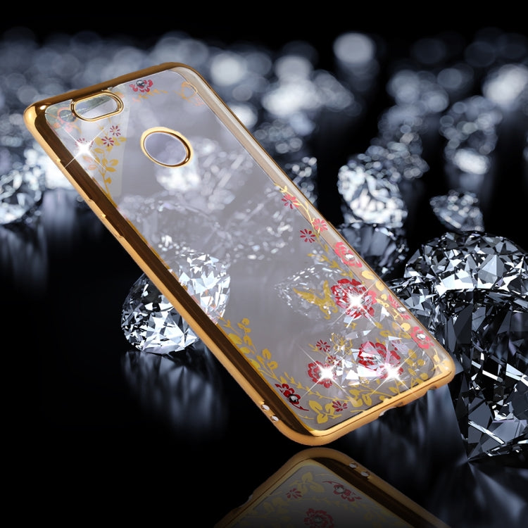 For Huawei Honor Play 7X Flowers Pattern Diamond Encrusted Electroplating Soft TPU Protective Cover Case