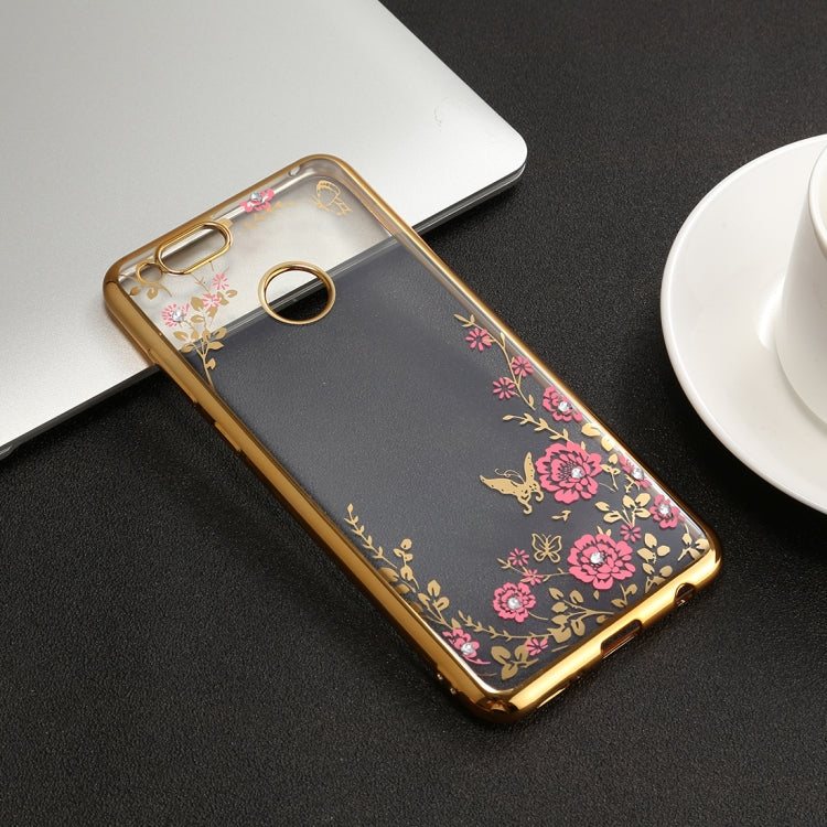 For Huawei Honor Play 7X Flowers Pattern Diamond Encrusted Electroplating Soft TPU Protective Cover Case